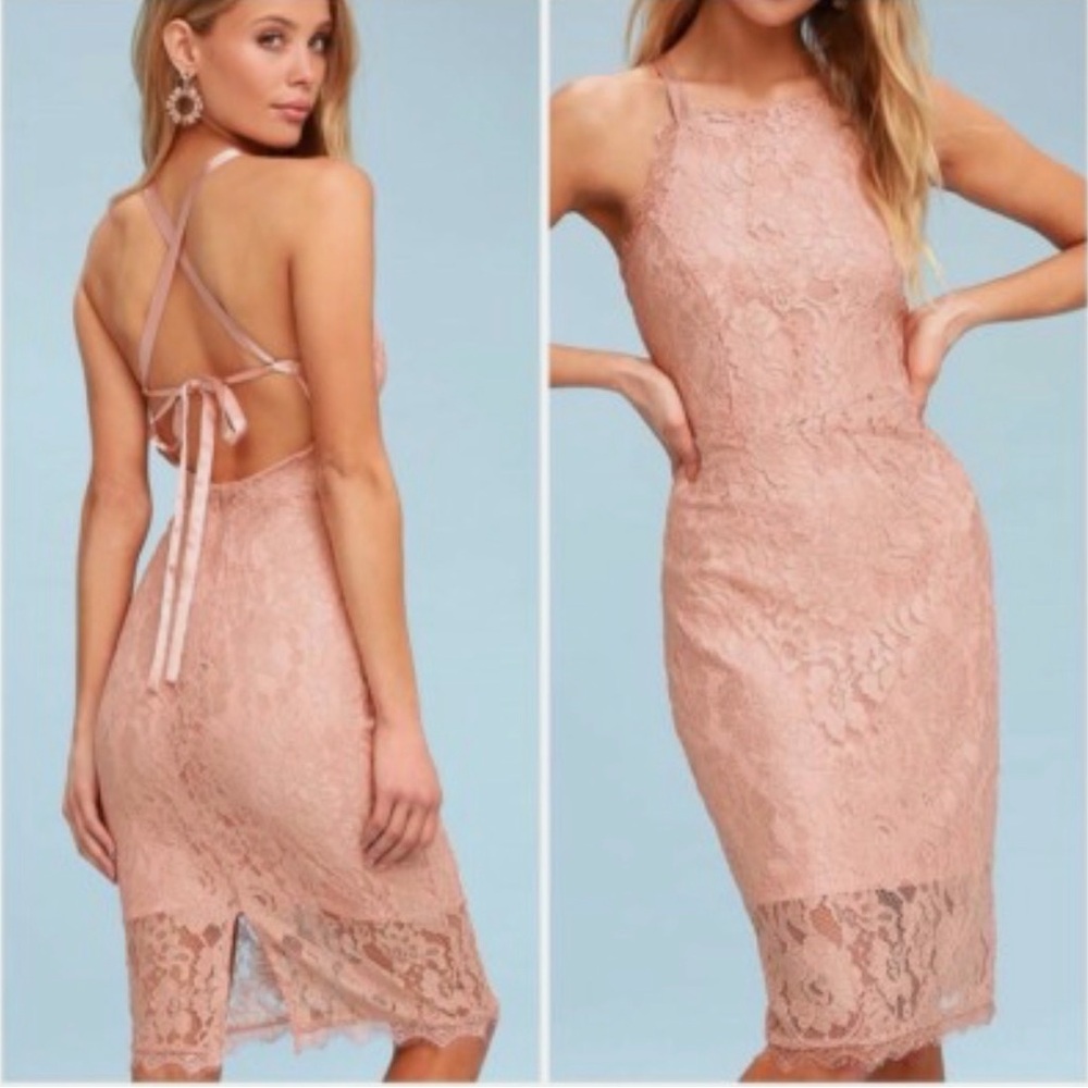 Lulu's Blush Lace Backless Dress